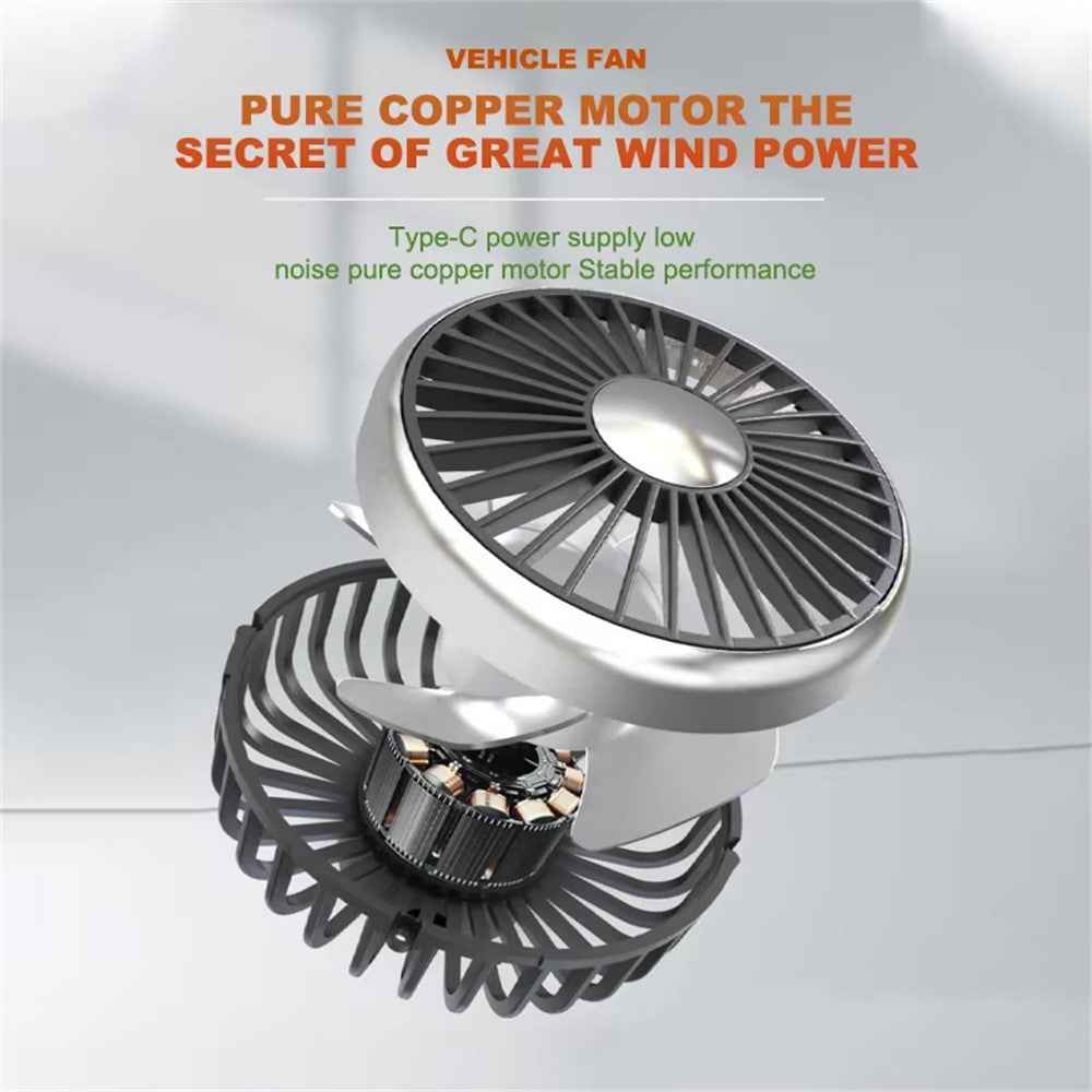 360 Degree Rotation Double Head 12V 24V Car Back Seat Fan 3-Speed Wind Adjustment USB Cooling Fan - Black