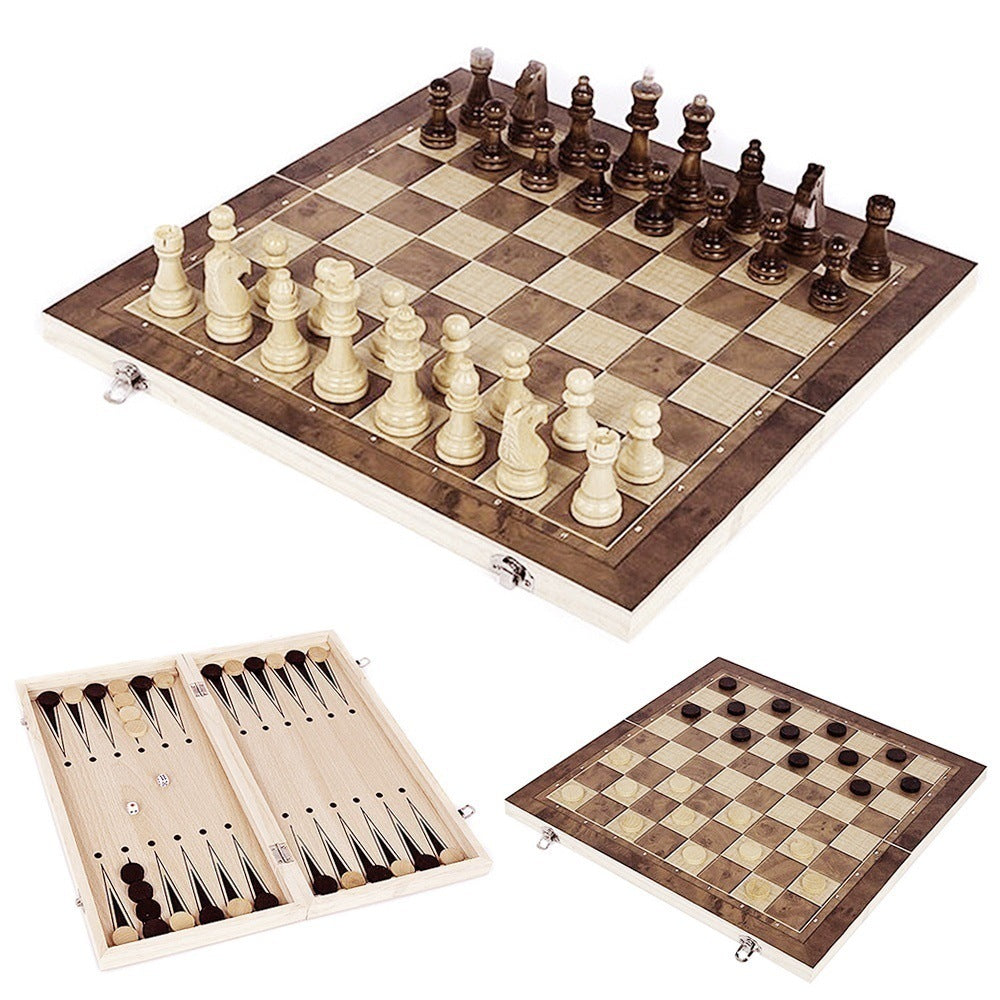 34x34cm Folding Chessboard Game 3-in-1 Multifunctional Wooden Chess Set for Adults and Kids