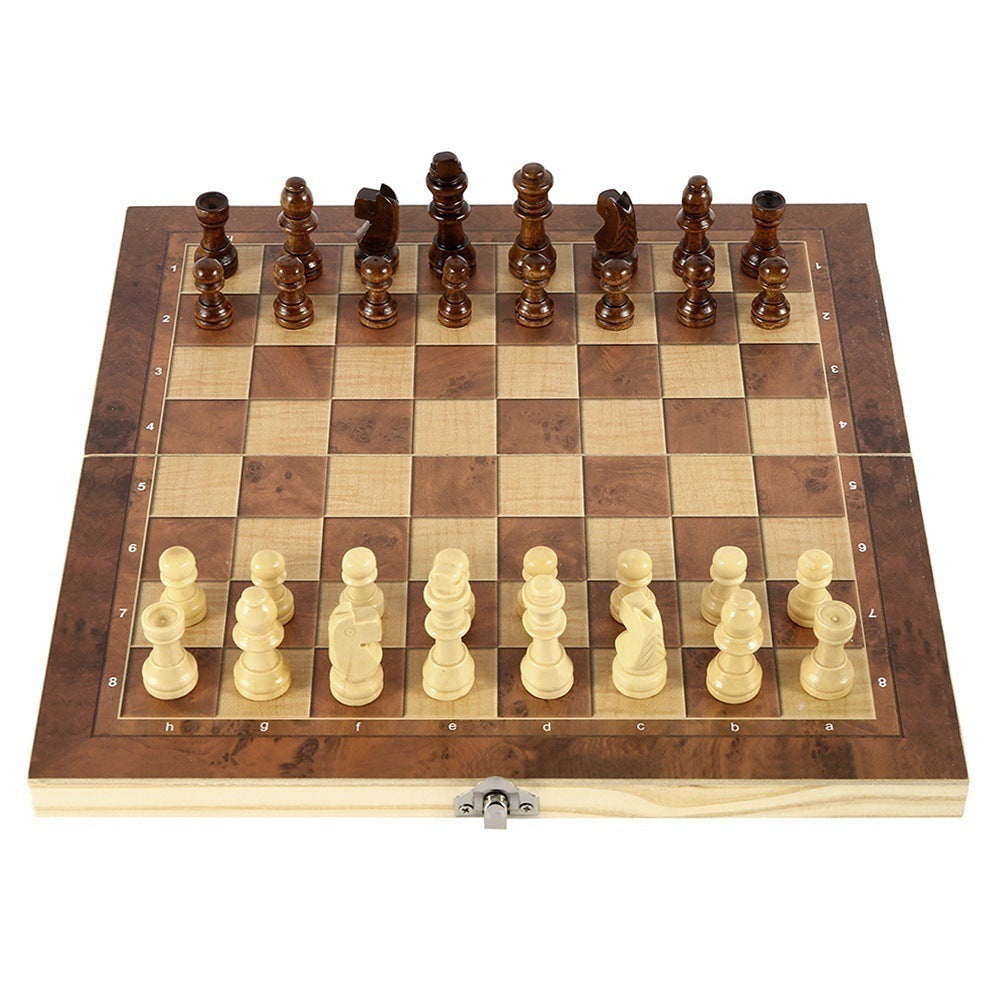 34x34cm Folding Chessboard Game 3-in-1 Multifunctional Wooden Chess Set for Adults and Kids