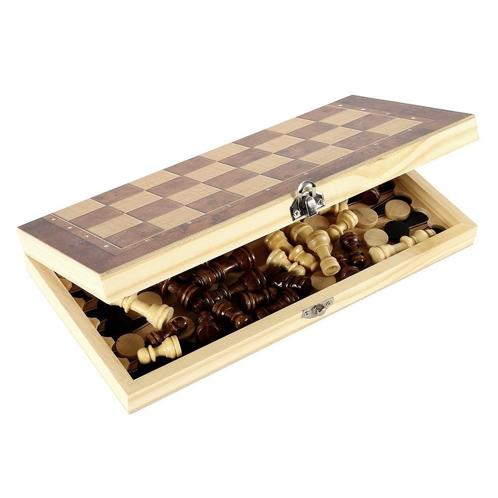 34x34cm Folding Chessboard Game 3-in-1 Multifunctional Wooden Chess Set for Adults and Kids