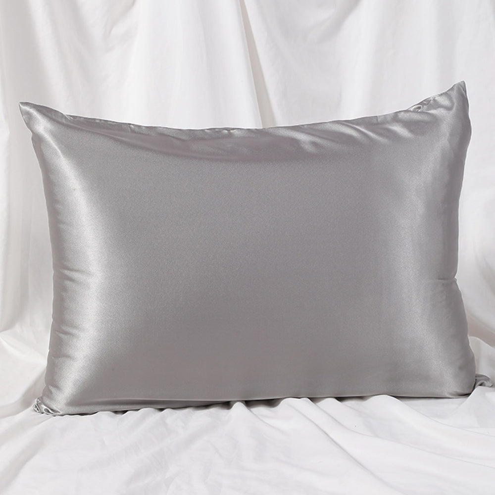 1Pc Zipper Pillowcase Double-sided Imitation Silk Smooth Pillow Cover, US-Standard(20x26inch) - Grey