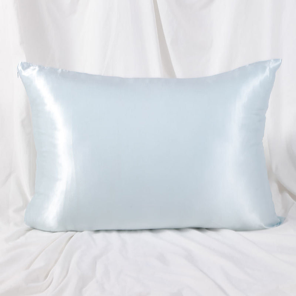 1Pc Zipper Pillowcase Double-sided Imitation Silk Smooth Pillow Cover, US-Standard(20x26inch) - Baby Blue