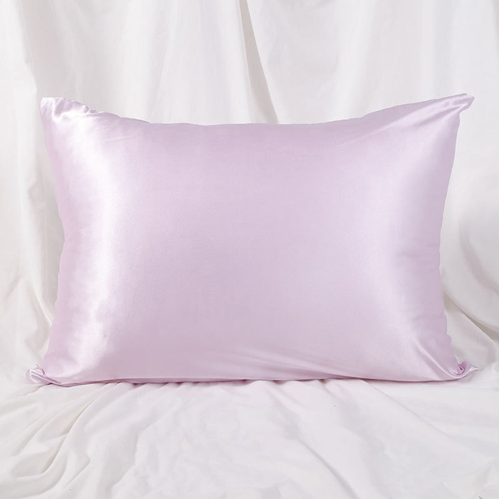 1Pc Zipper Pillowcase Double-sided Imitation Silk Smooth Pillow Cover, US-Standard(20x26inch) - Light Purple