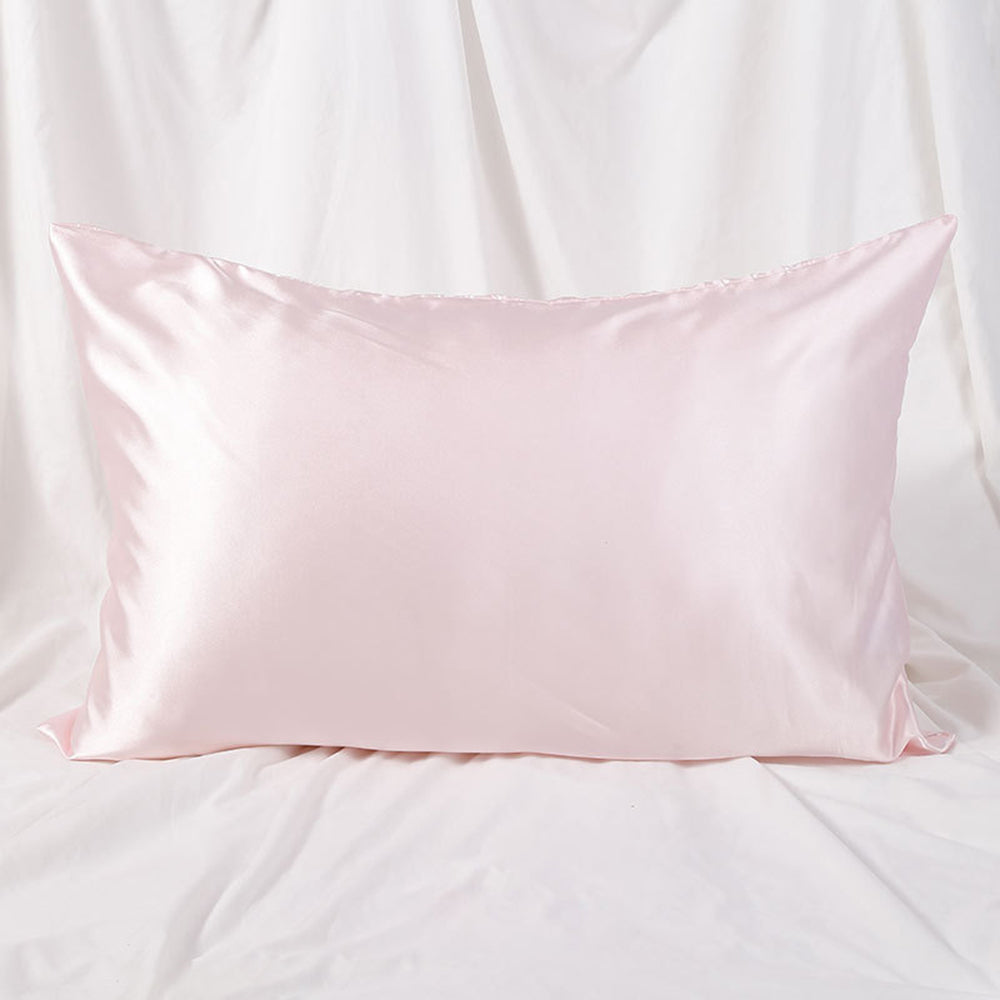 1Pc Zipper Pillowcase Double-sided Imitation Silk Smooth Pillow Cover, US-Standard(20x26inch) - Light Pink