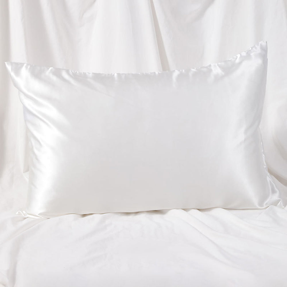 1Pc Zipper Pillowcase Double-sided Imitation Silk Smooth Pillow Cover, US-Standard(20x26inch) - White