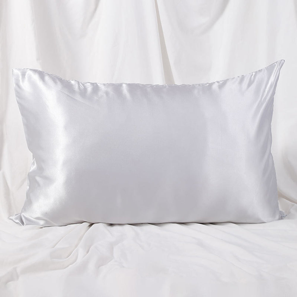 1Pc Zipper Pillowcase Double-sided Imitation Silk Smooth Pillow Cover, US-Standard(20x26inch) - Silver