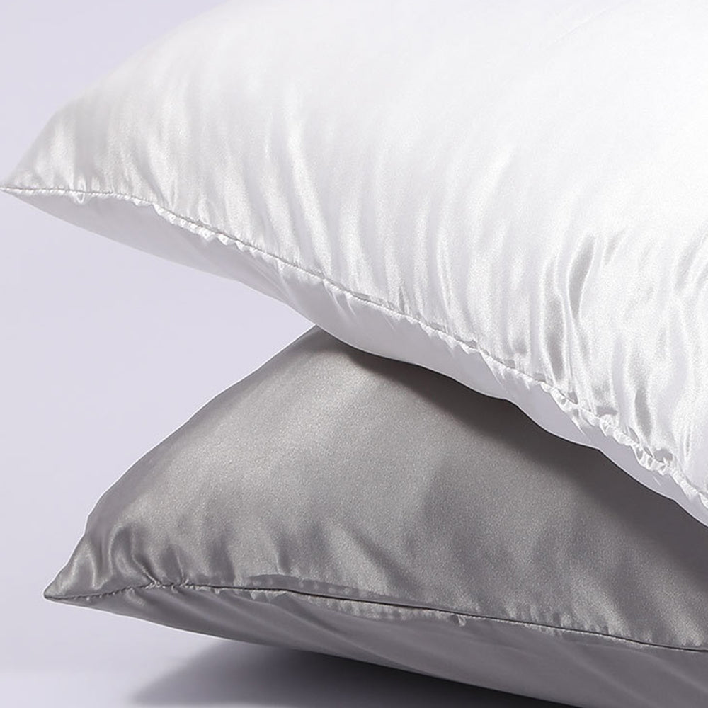 1Pc Zipper Pillowcase Double-sided Imitation Silk Smooth Pillow Cover, US-Standard(20x26inch) - Silver