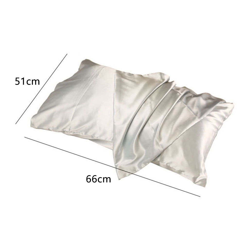 1Pc Zipper Pillowcase Double-sided Imitation Silk Smooth Pillow Cover, US-Standard(20x26inch) - Silver