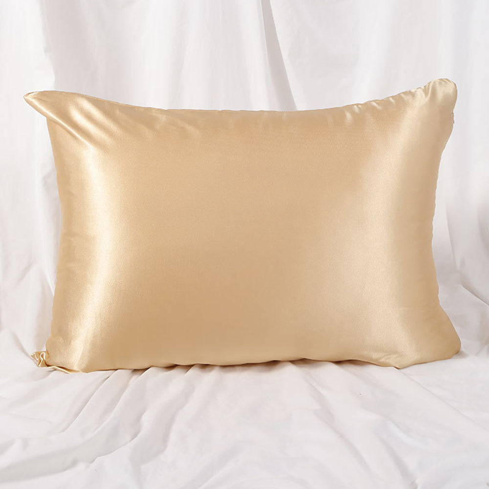 1Pc Zipper Pillowcase Double-sided Imitation Silk Smooth Pillow Cover, US-Standard(20x26inch) - Champagne