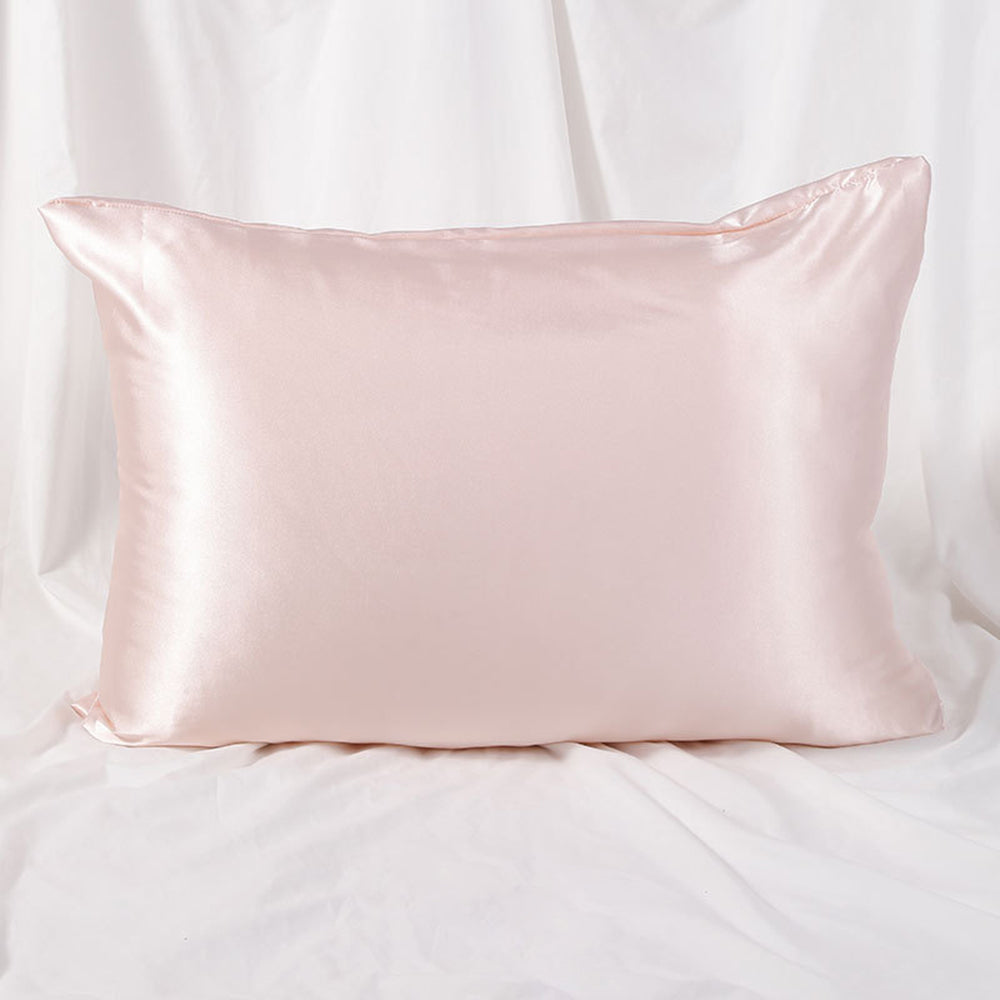 1Pc Zipper Pillowcase Double-sided Imitation Silk Smooth Pillow Cover, US-Standard(20x26inch) - Flesh Pink