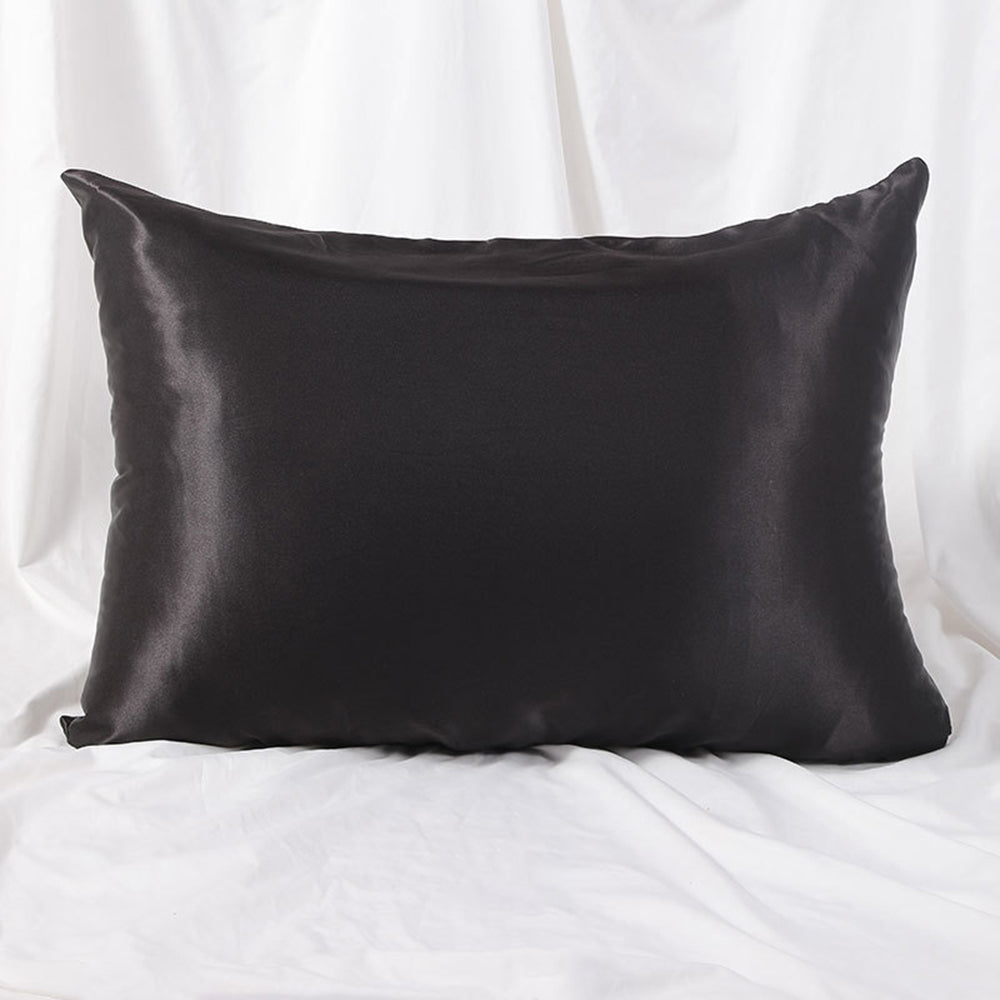 1Pc Zipper Pillowcase Double-sided Imitation Silk Smooth Pillow Cover, US-Standard(20x26inch) - Black