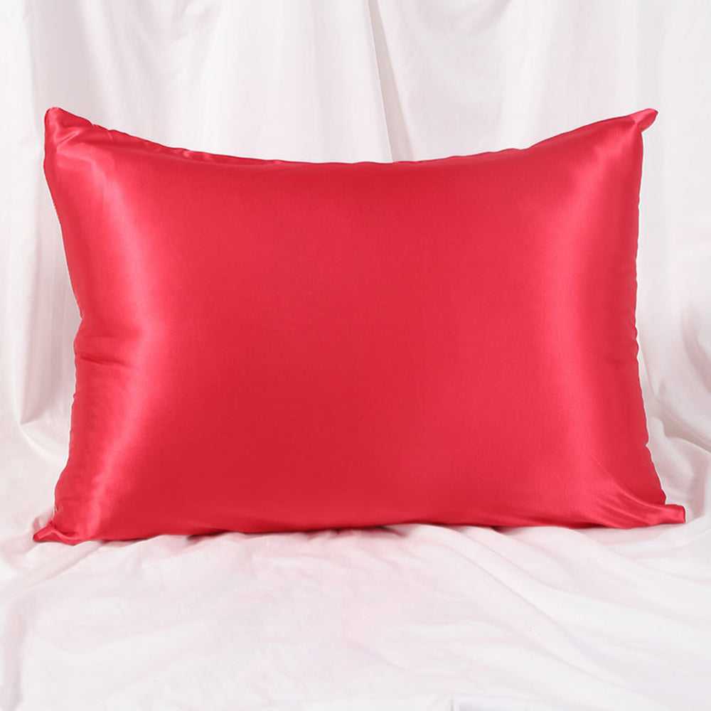 1Pc Zipper Pillowcase Double-sided Imitation Silk Smooth Pillow Cover, US-Standard(20x26inch) - Red