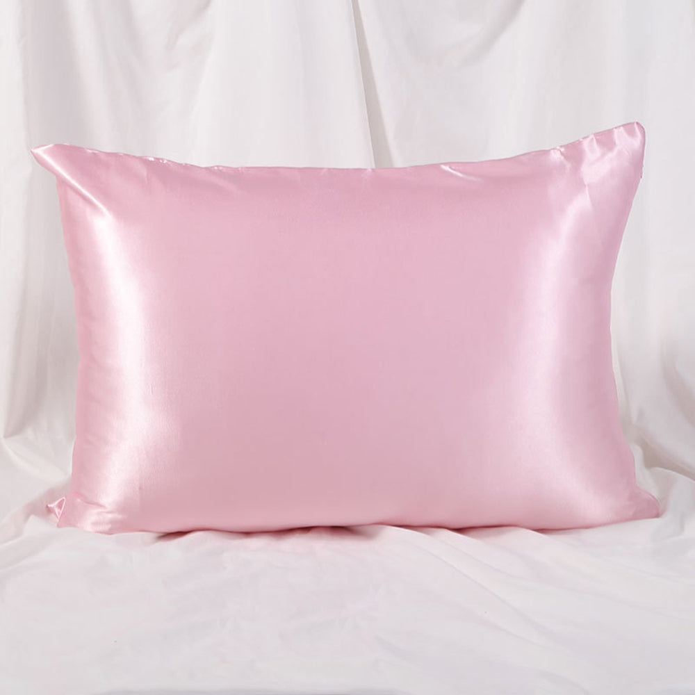 1Pc Zipper Pillowcase Double-sided Imitation Silk Smooth Pillow Cover, US-Standard(20x26inch) - Pink