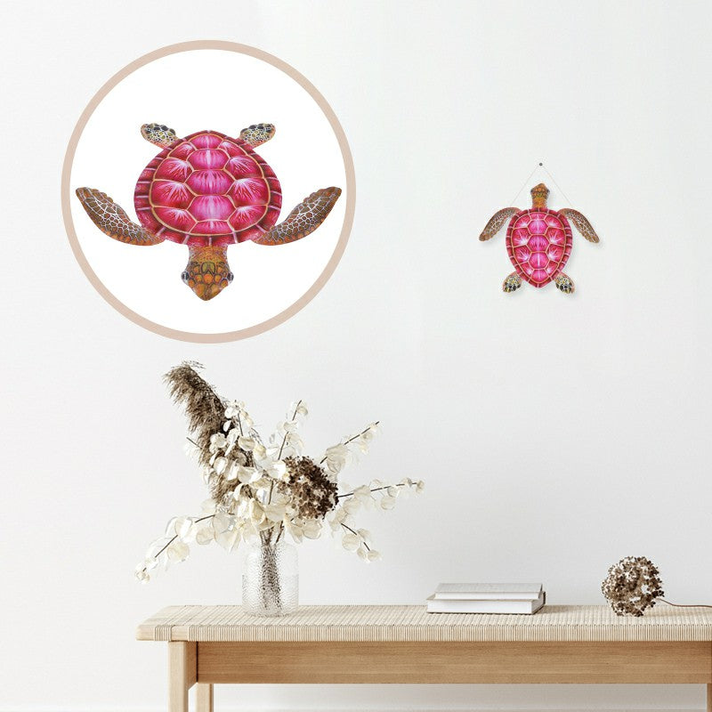 YY826 Iron Art Turtle Wall Decor Garden Yard Home Wall Hanging Ornament, 30.3x28x1.8cm - Red