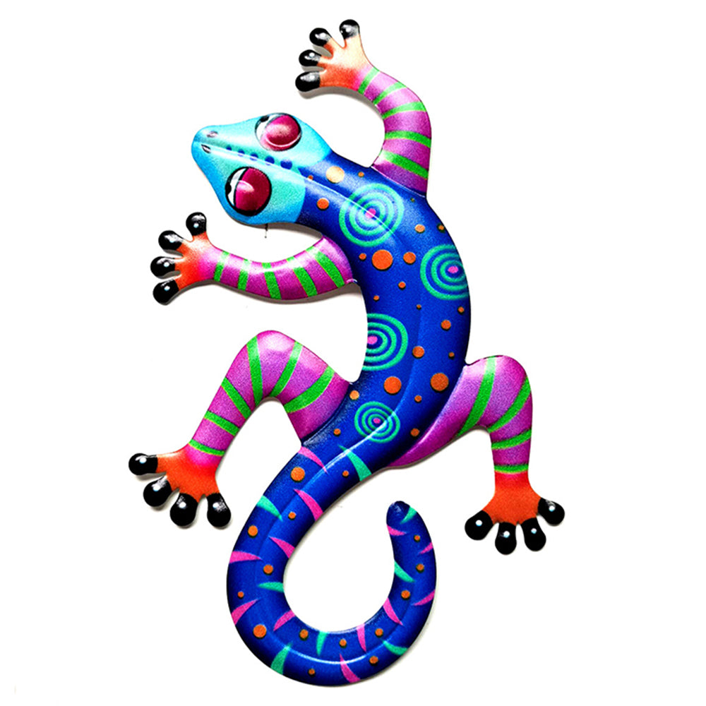 BH063 Color Gecko Iron Art Wall Decor Home Garden Yard Wall Ornament, 14x21.8x0.8cm - Blue