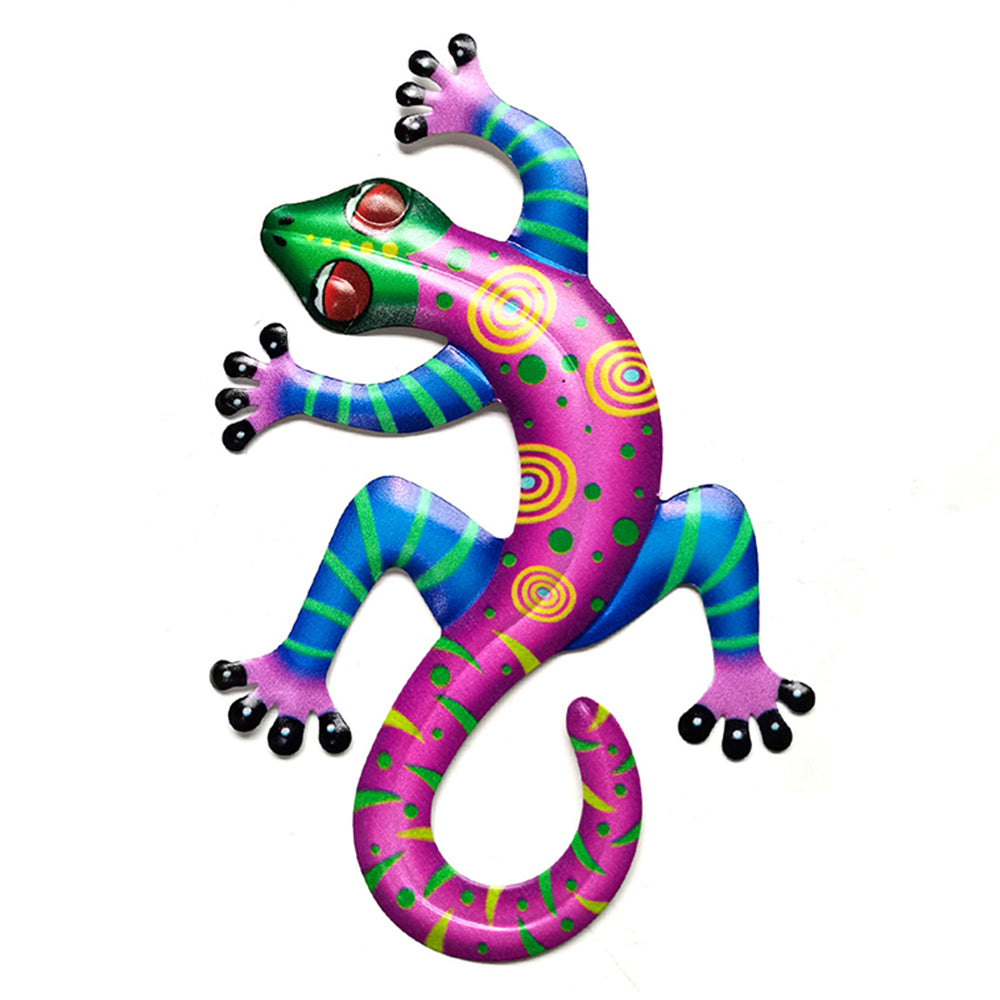 BH063 Color Gecko Iron Art Wall Decor Home Garden Yard Wall Ornament, 14x21.8x0.8cm - Pink