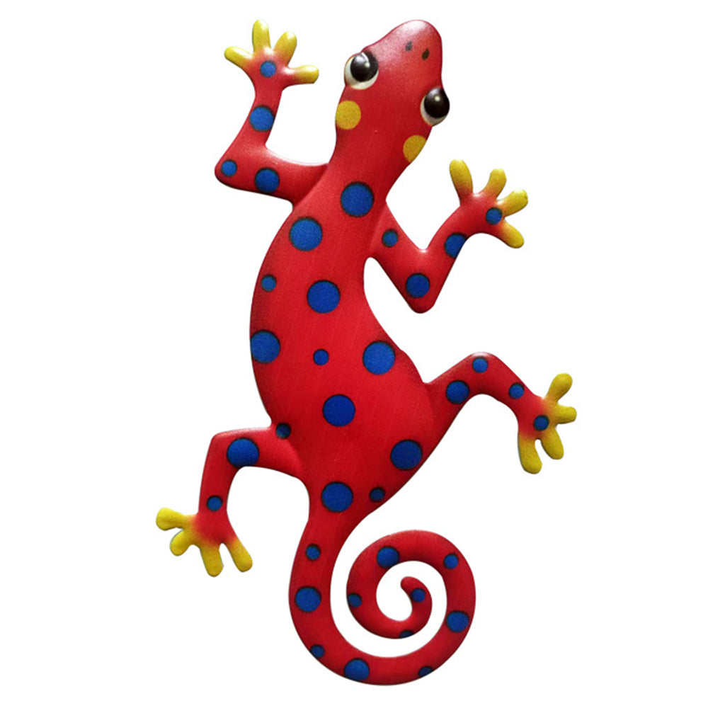 BH043 Color Gecko Wall Decor Iron Art Home Garden Yard Wall Ornament, 13x22cm - Red with Round Dot