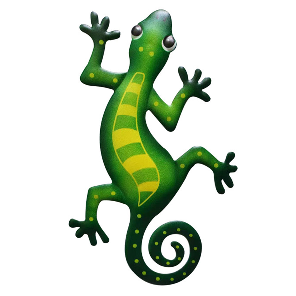 BH043 Color Gecko Wall Decor Iron Art Home Garden Yard Wall Ornament, 13x22cm - Green