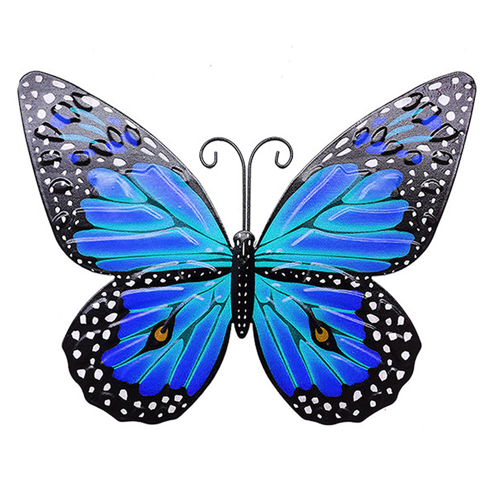 YY2201266 Iron Art Butterfly Wall Decor Garden Yard Home Ornament, 18.5x25cm - Blue