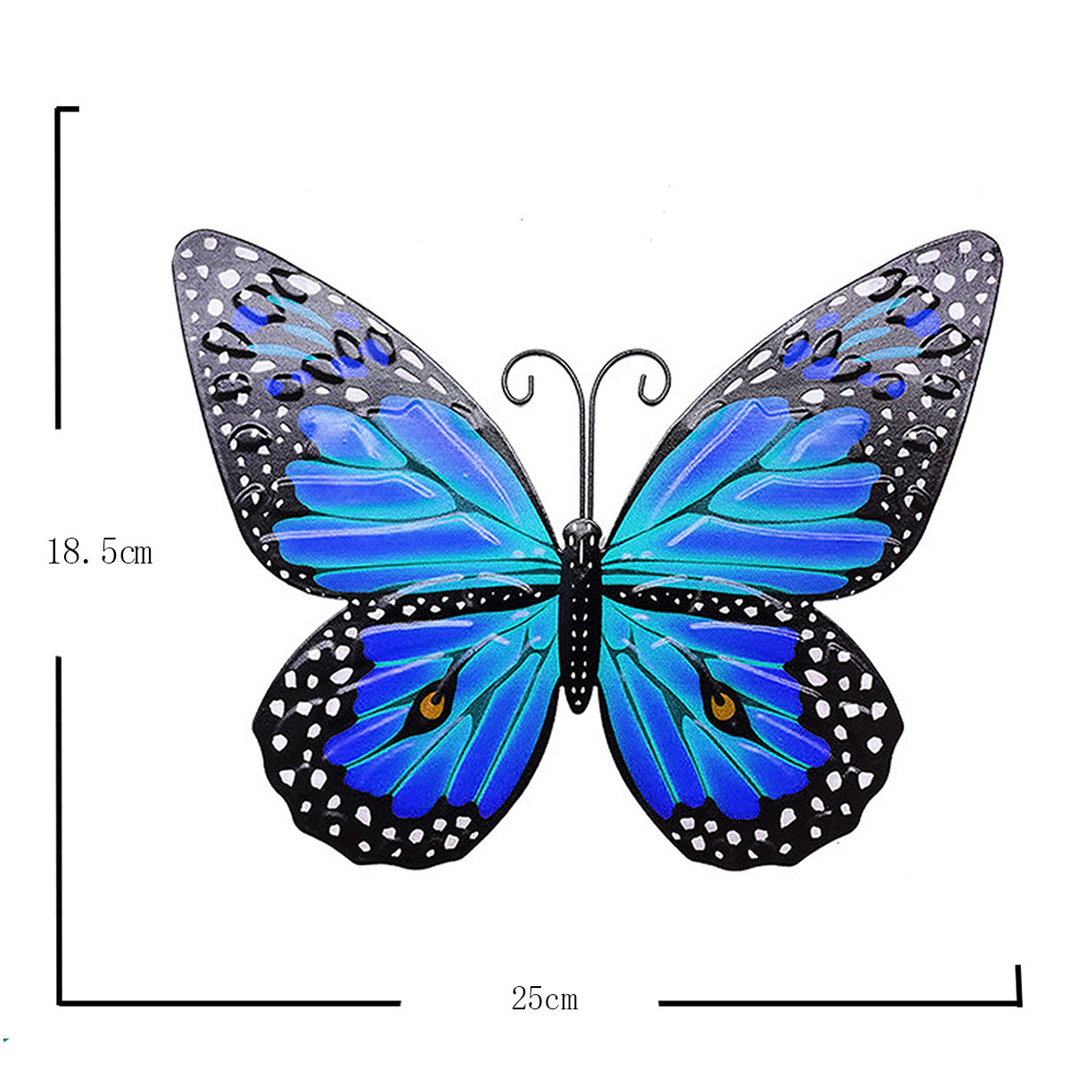 YY2201266 Iron Art Butterfly Wall Decor Garden Yard Home Ornament, 18.5x25cm - Blue