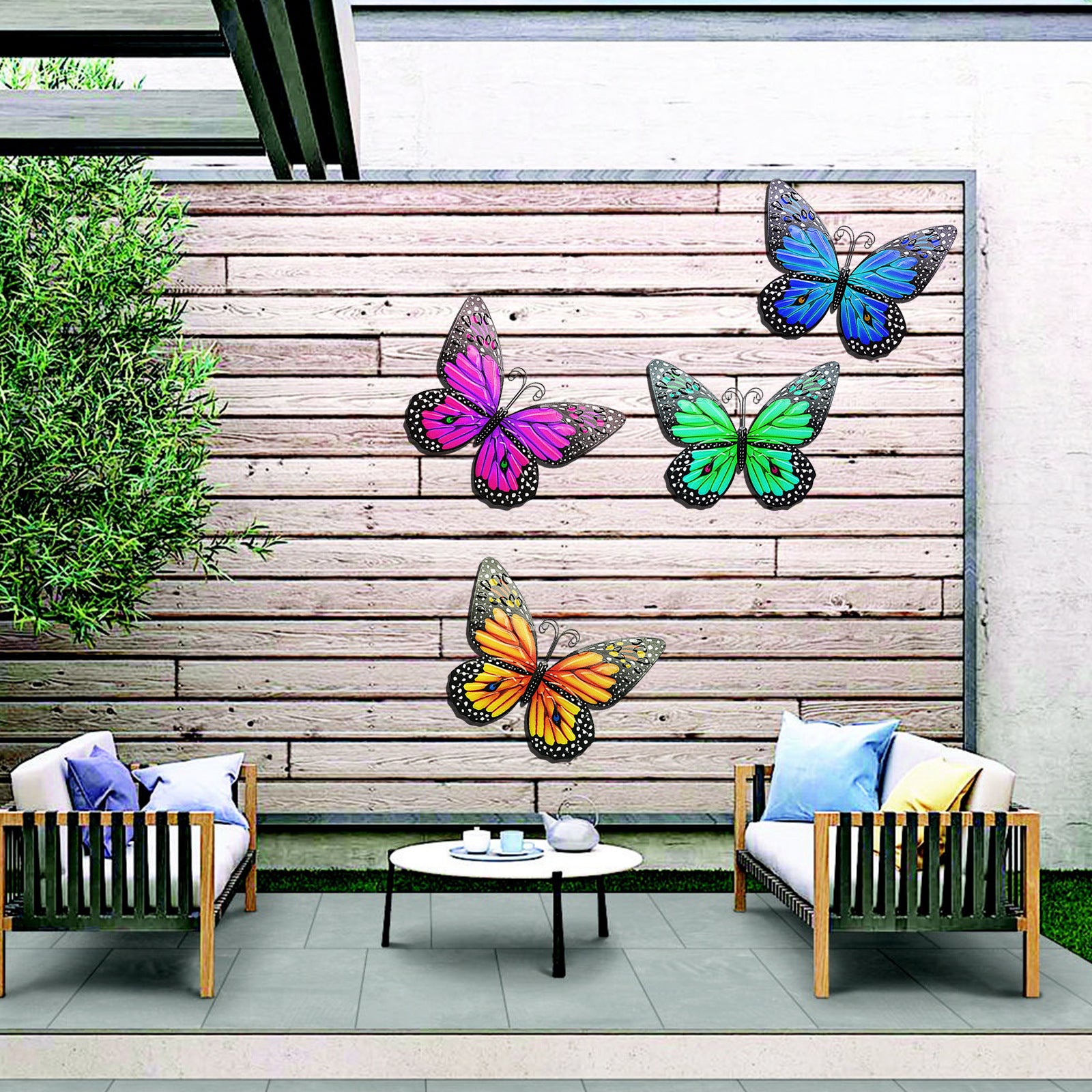 YY2201266 Iron Art Butterfly Wall Decor Garden Yard Home Ornament, 18.5x25cm - Yellow