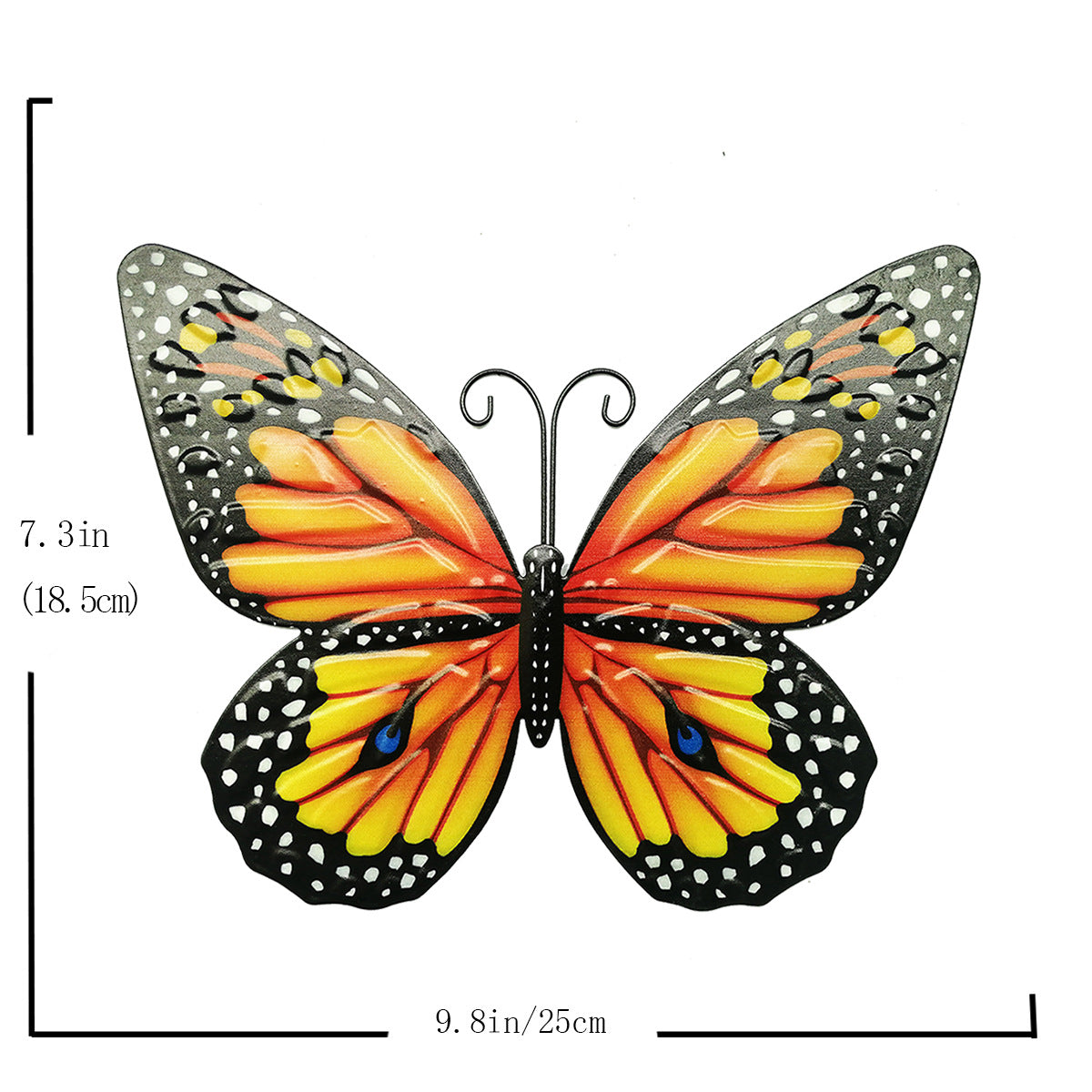 YY2201266 Iron Art Butterfly Wall Decor Garden Yard Home Ornament, 18.5x25cm - Yellow