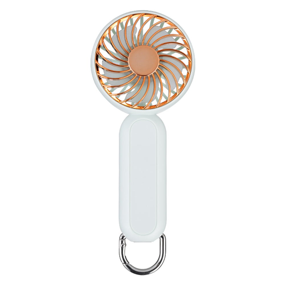 Electroplated Handheld Fan Mini Summer Cooler Hanging Cooling Fan with Carabiner - White