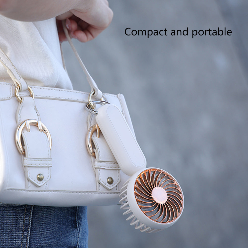 Electroplated Handheld Fan Mini Summer Cooler Hanging Cooling Fan with Carabiner - White