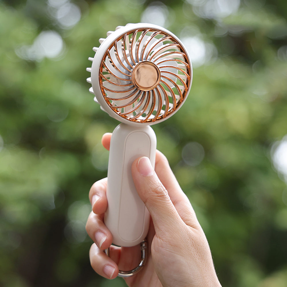 Electroplated Handheld Fan Mini Summer Cooler Hanging Cooling Fan with Carabiner - White