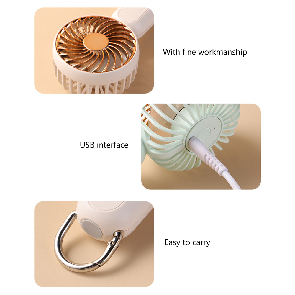 Electroplated Handheld Fan Mini Summer Cooler Hanging Cooling Fan with Carabiner - White