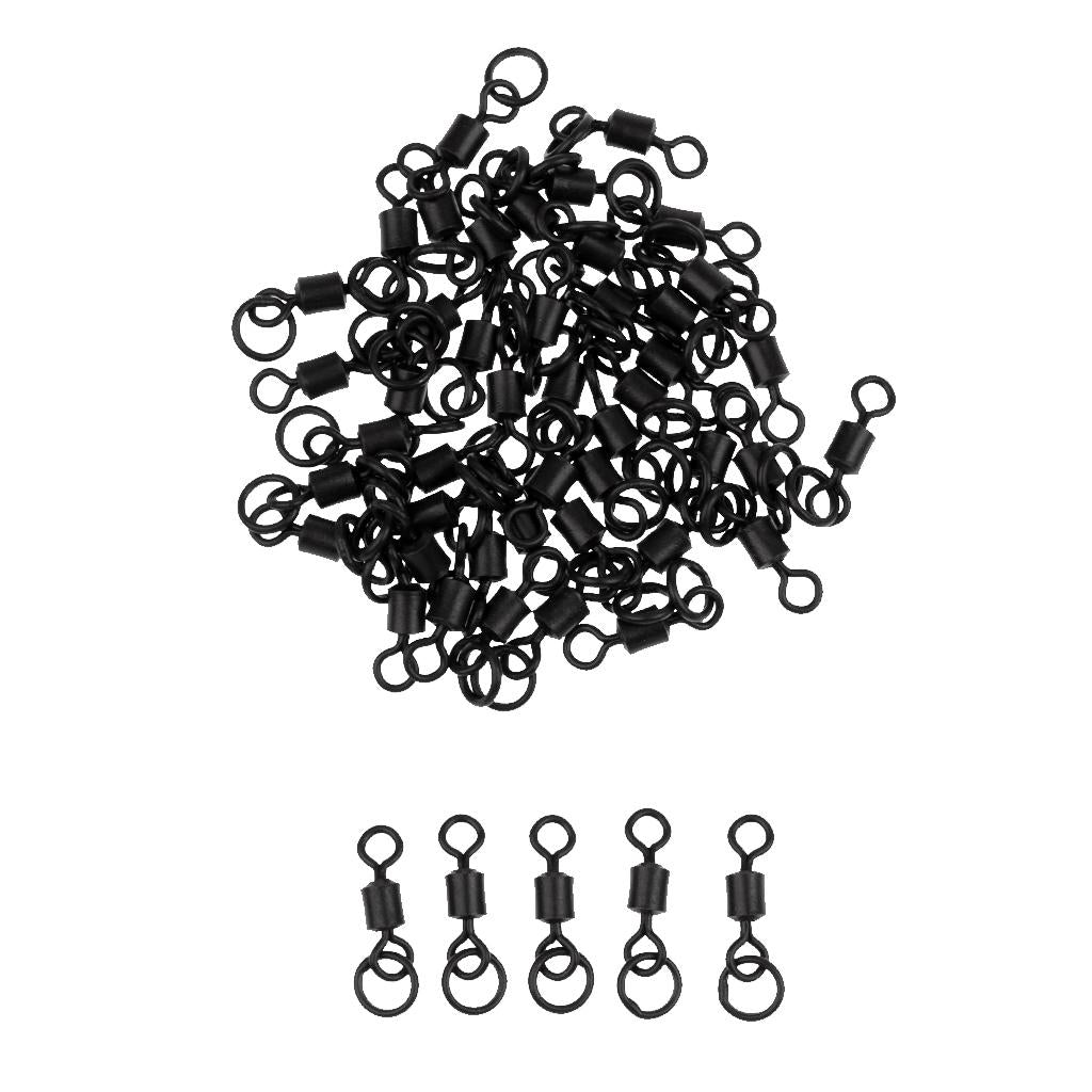 2 x 50Pcs Flexible Ring Matt Black Fishing Swivels for Carp Safety Clips Rig