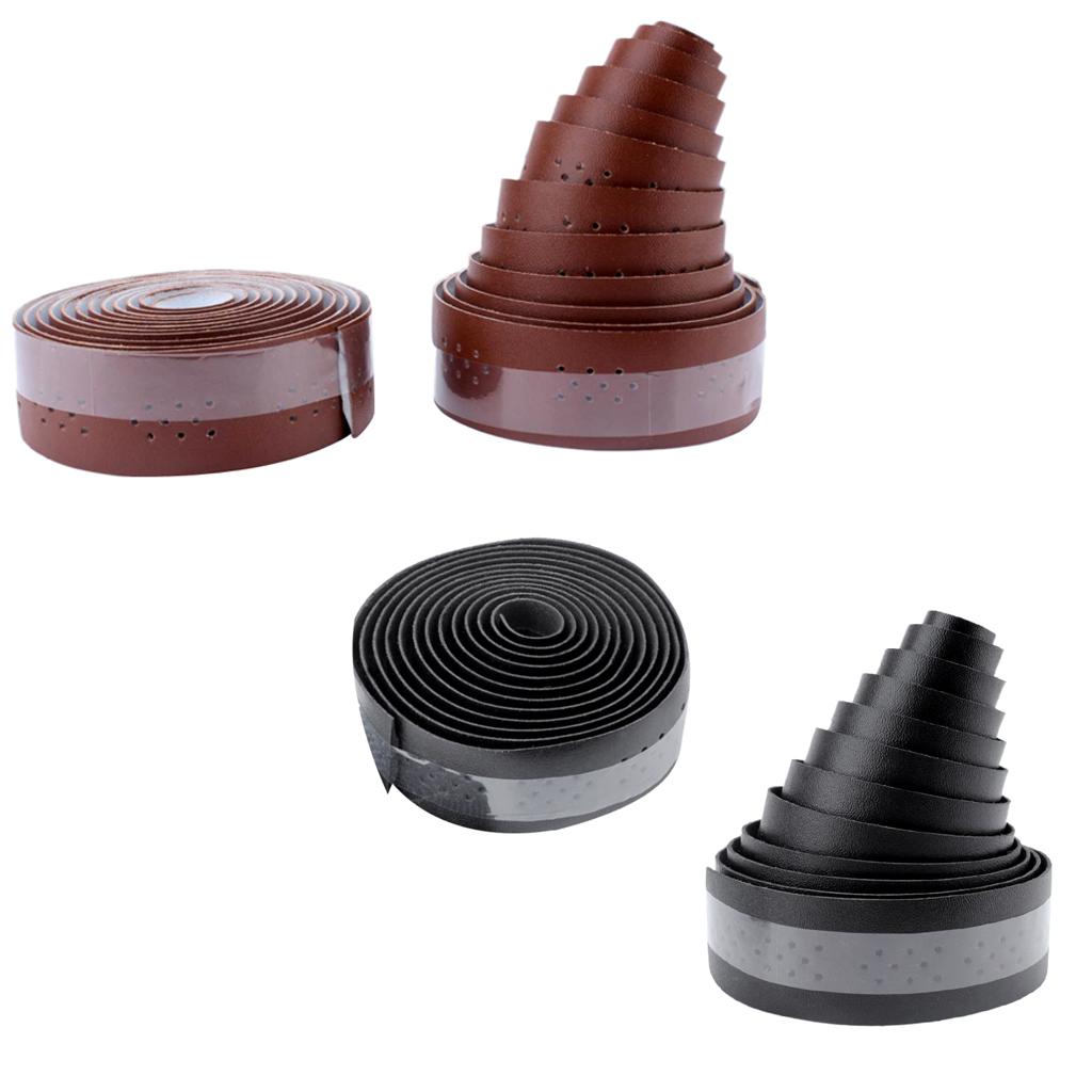 2Pcs Bicycle Handlebar Tape PU Leather Handlebar Strap Breathable 1.9m Brown