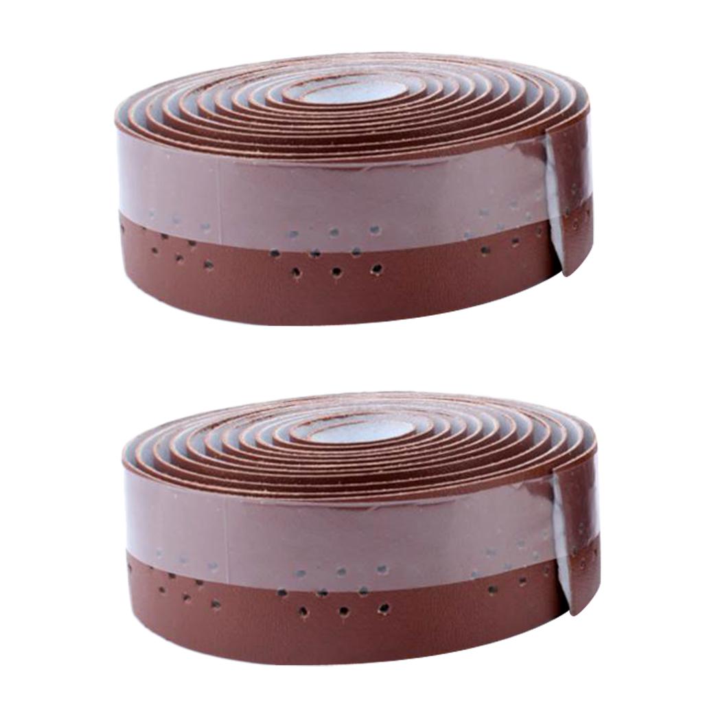 2Pcs Bicycle Handlebar Tape PU Leather Handlebar Strap Breathable 1.9m Brown