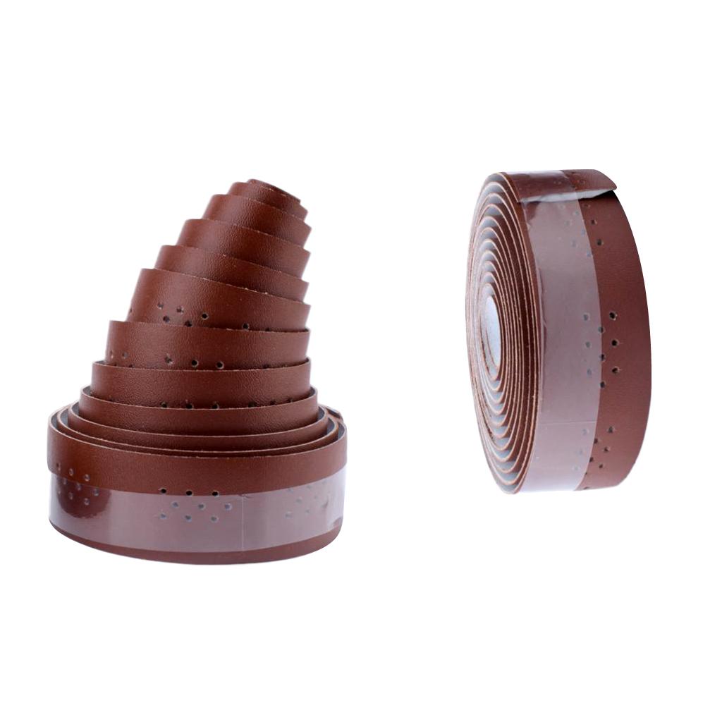 2Pcs Bicycle Handlebar Tape PU Leather Handlebar Strap Breathable 1.9m Brown