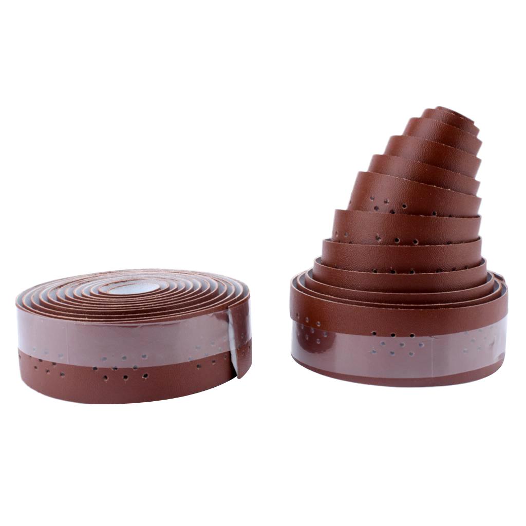 2Pcs Bicycle Handlebar Tape PU Leather Handlebar Strap Breathable 1.9m Brown