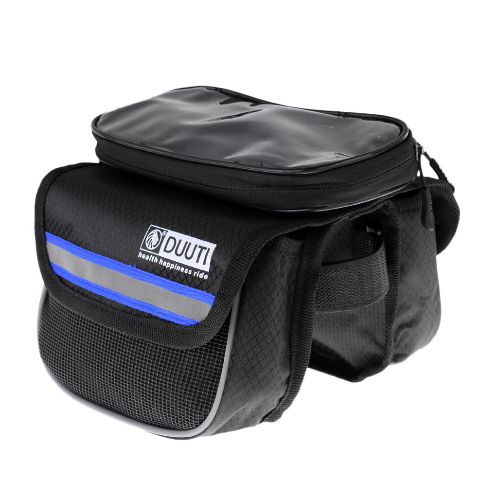 Bike Frame Pannier Saddle Front Tube Bag Double Pouch Phone Holder Blue