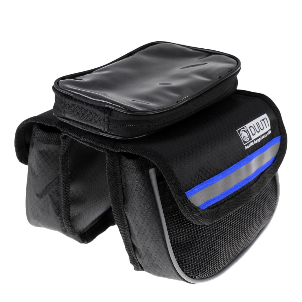 Bike Frame Pannier Saddle Front Tube Bag Double Pouch Phone Holder Blue