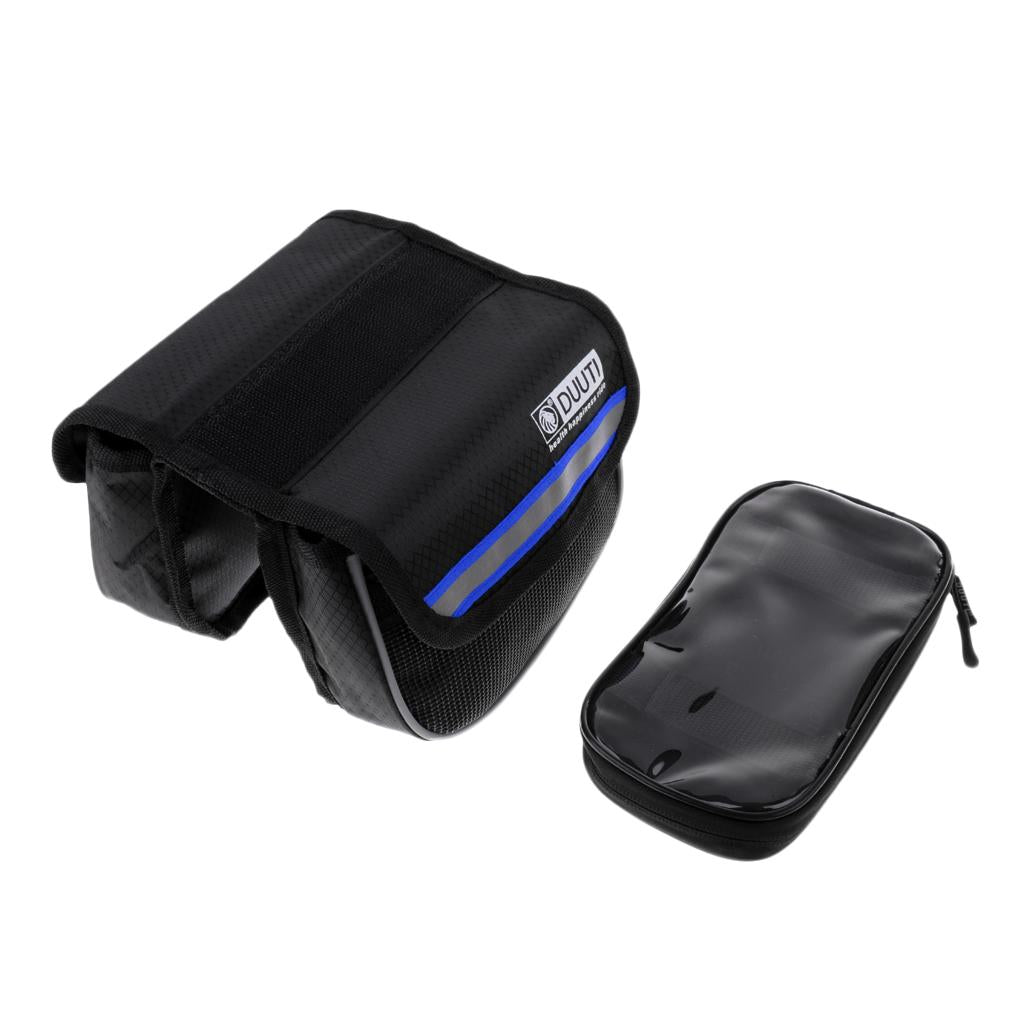 Bike Frame Pannier Saddle Front Tube Bag Double Pouch Phone Holder Blue