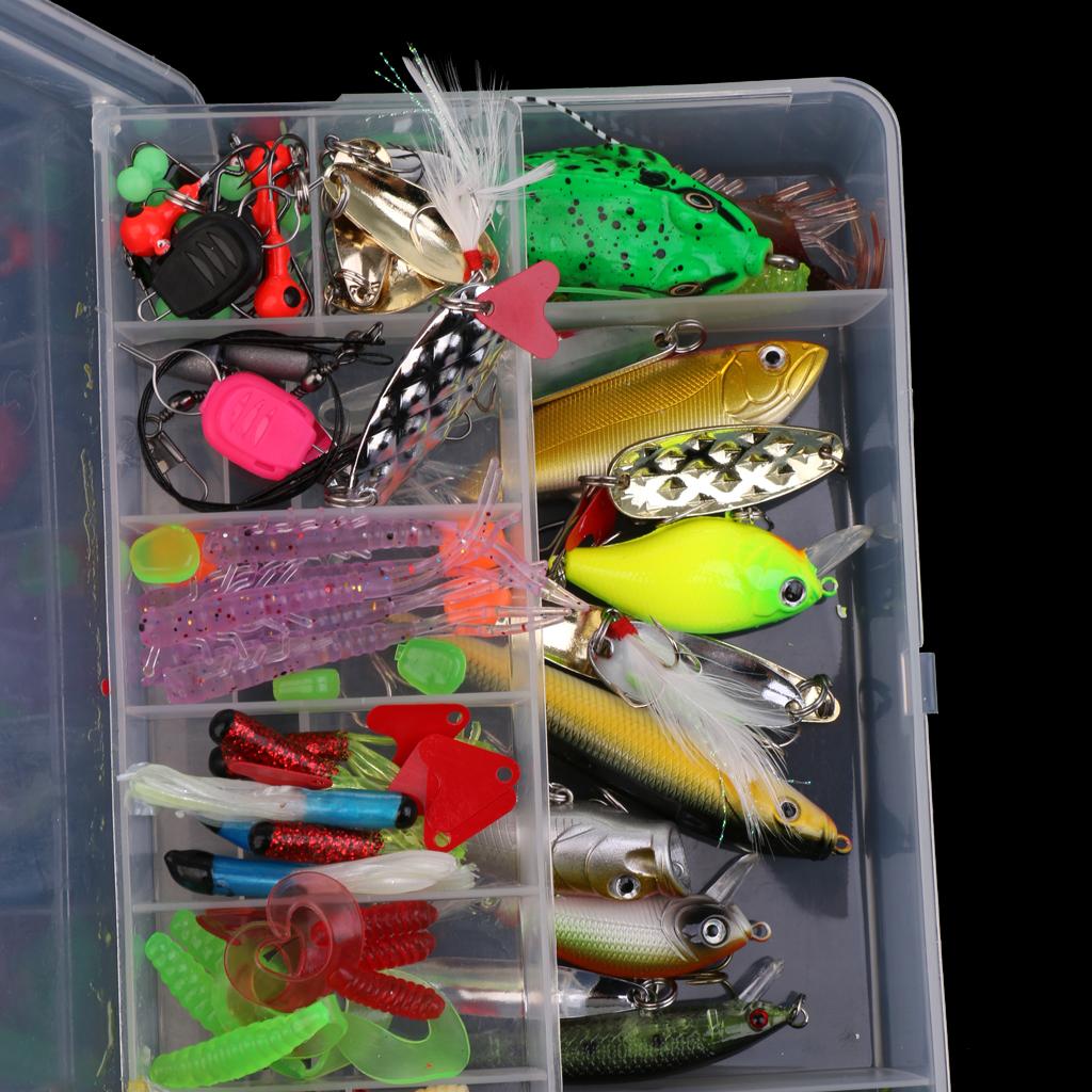 106Pcs/lot Fishing Lures Kit Mixed Soft & Hard Lures Spoon Baits Accessories