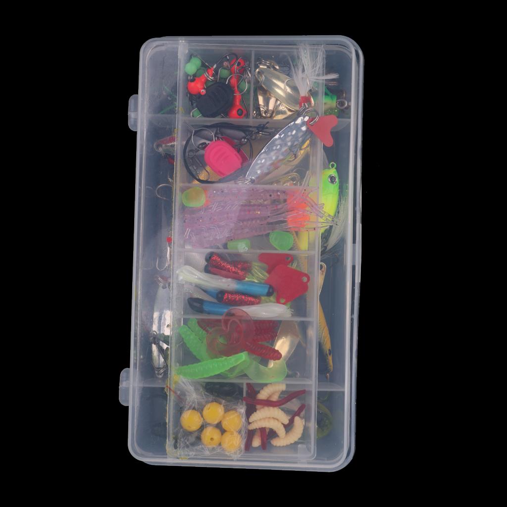 106Pcs/lot Fishing Lures Kit Mixed Soft & Hard Lures Spoon Baits Accessories