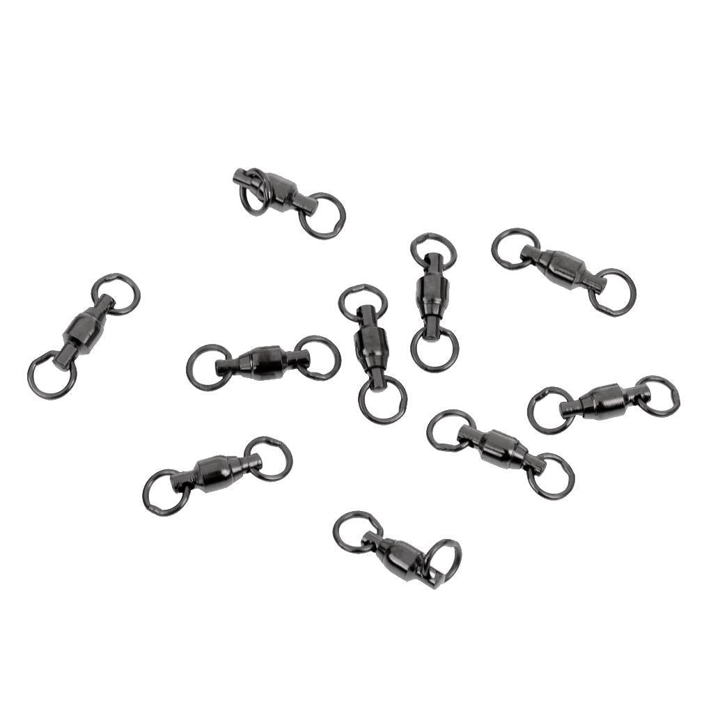10pcs Heavy Duty Ball Bearing Swivel Solid Rings Fishing Swivels Black 2#