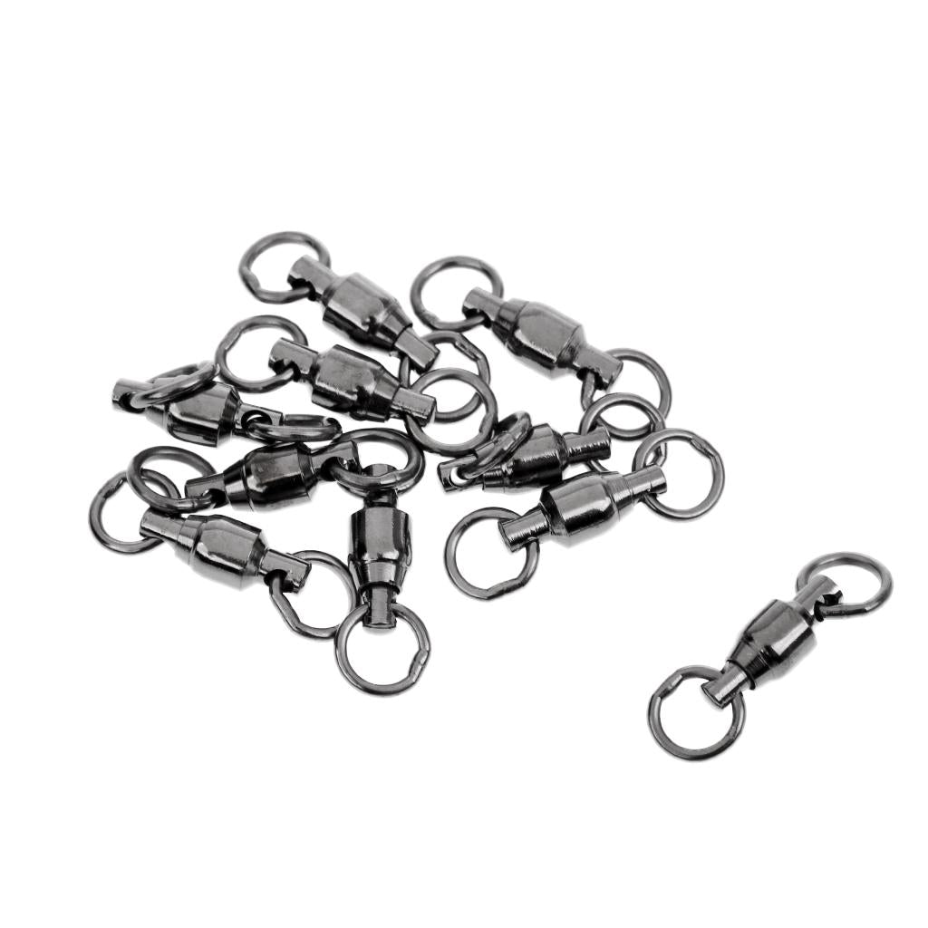 10pcs Heavy Duty Ball Bearing Swivel Solid Rings Fishing Swivels Black 2#