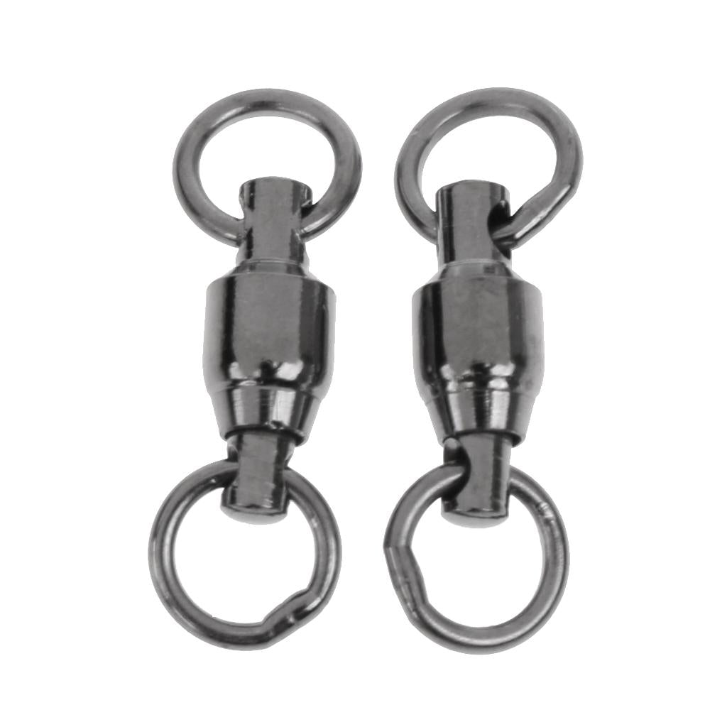 10pcs Heavy Duty Ball Bearing Swivel Solid Rings Fishing Swivels Black 2#