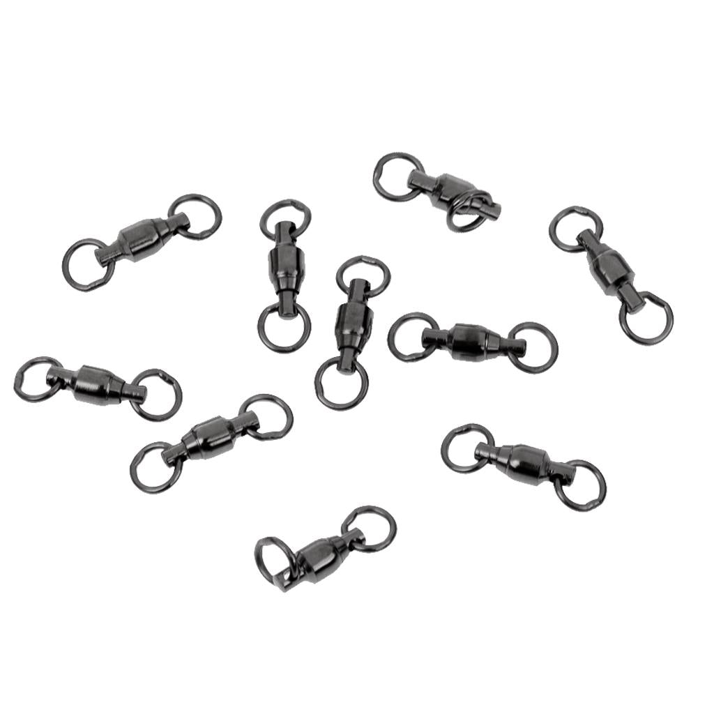 10pcs Heavy Duty Ball Bearing Swivel Solid Rings Fishing Swivels Black 2#