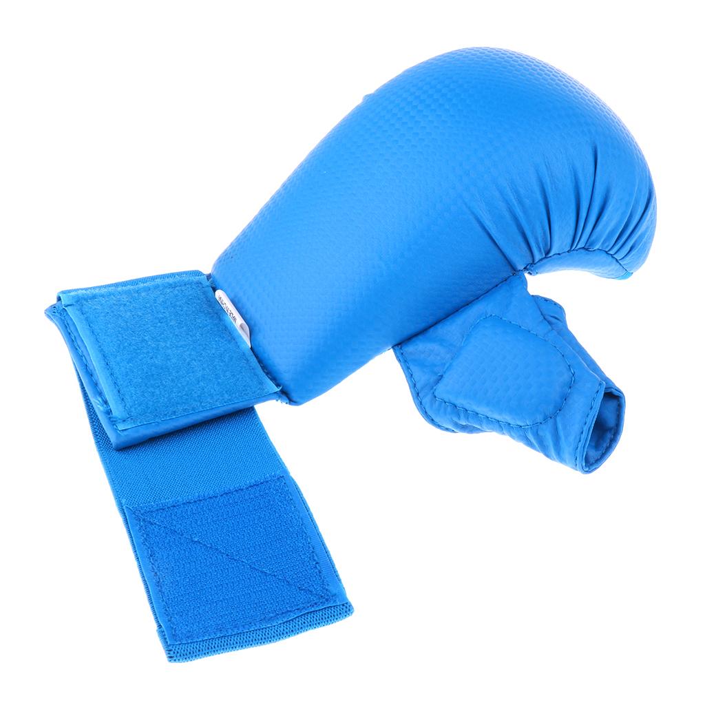 PU Leather Karate Sparring Mitts Gloves MMA Taekwondo Martial Arts S Blue