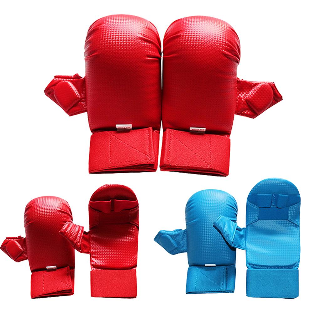 PU Leather Karate Sparring Mitts Gloves MMA Taekwondo Martial Arts S Blue