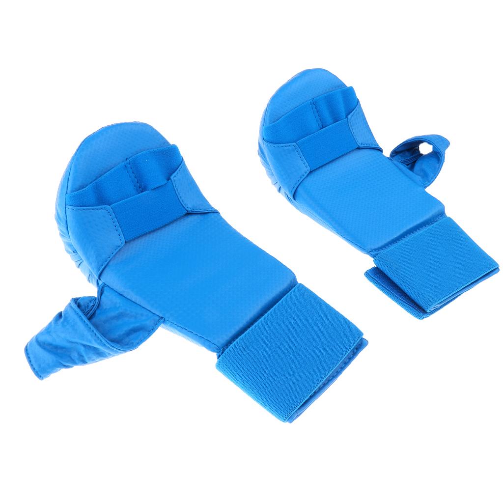 PU Leather Karate Sparring Mitts Gloves MMA Taekwondo Martial Arts S Blue