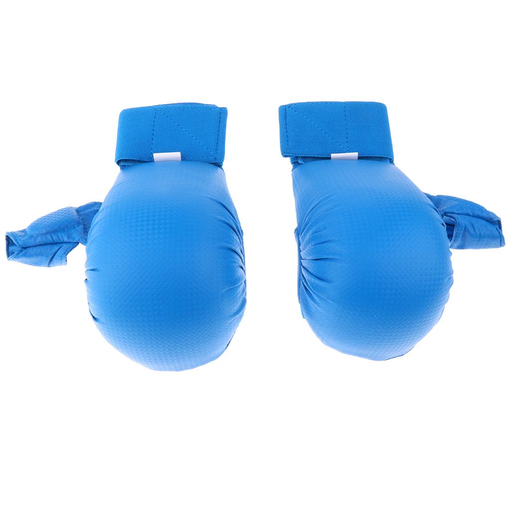 PU Leather Karate Sparring Mitts Gloves MMA Taekwondo Martial Arts S Blue