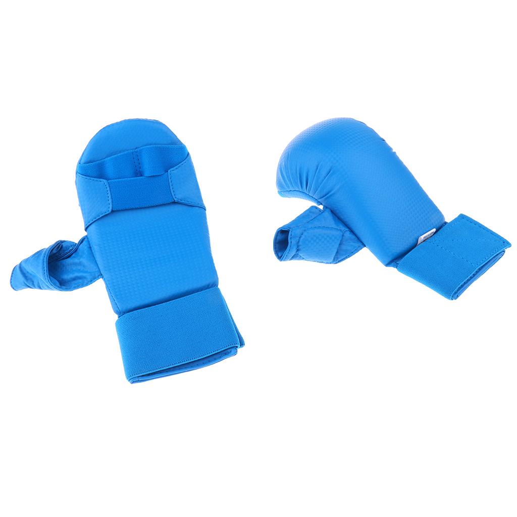 PU Leather Karate Sparring Mitts Gloves MMA Taekwondo Martial Arts S Blue