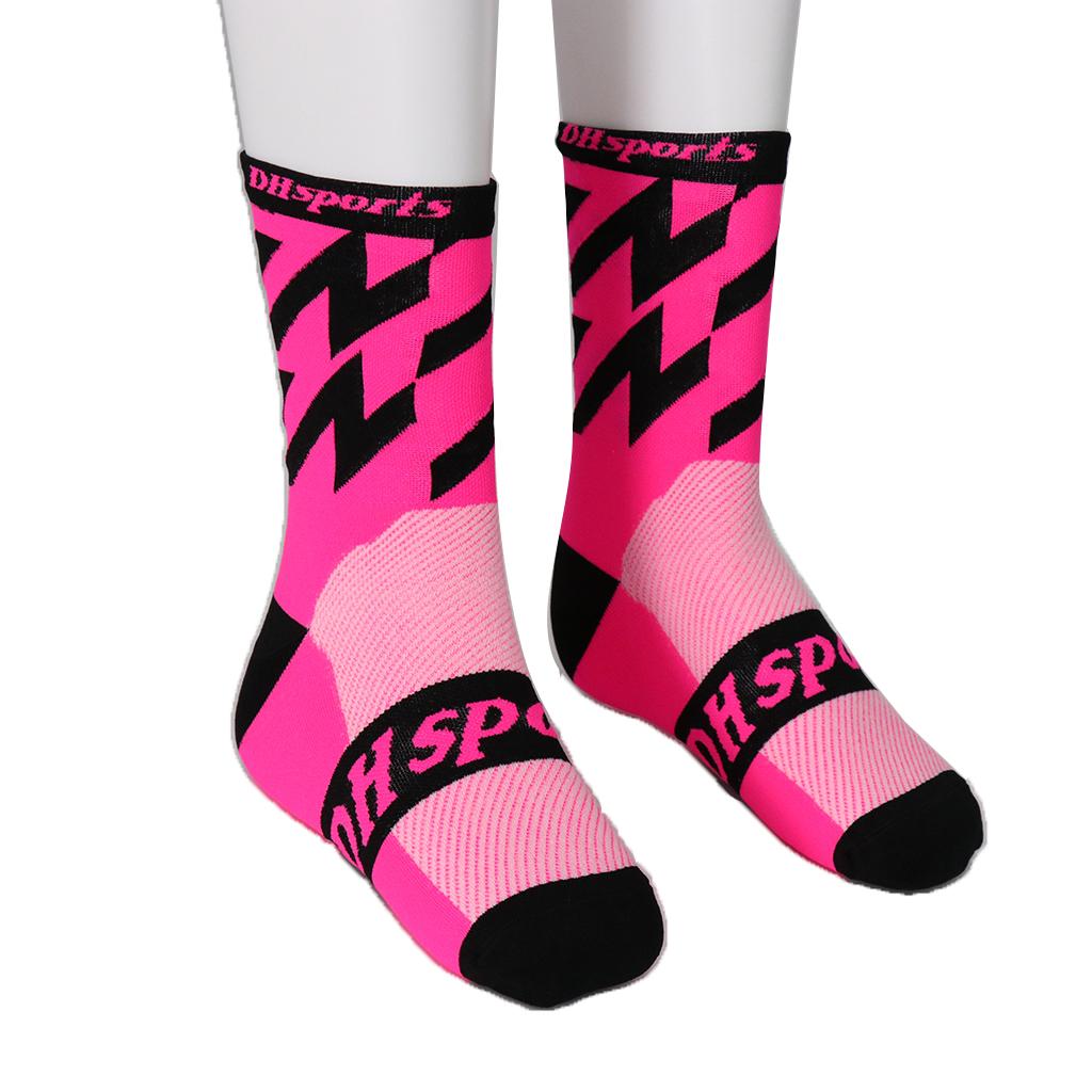 1 Pair Cycling Socks Road Mountain Bike Breathable Socks Fluorescent Pink